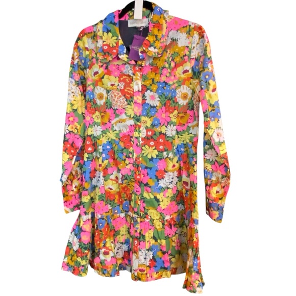 LOVE THE LABEL X Liberty Fabrics Marketa Mini Shirt Dress In Multicolor - Picture 2 of 8